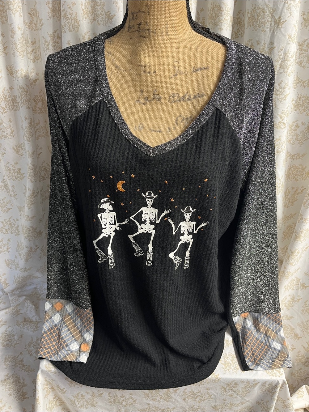 BlackSkeleton Dance V-Neck Top